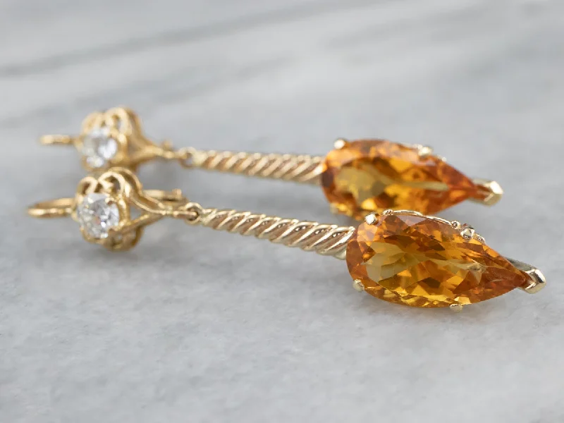 Ladies earrings wide hoop designs-Gold Citrine and Diamond Drop Earrings