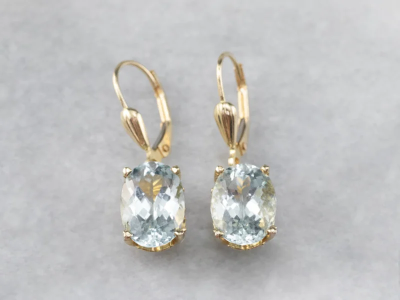 Ladies earrings clip-on earring styles-Gold Aquamarine Drop Earrings