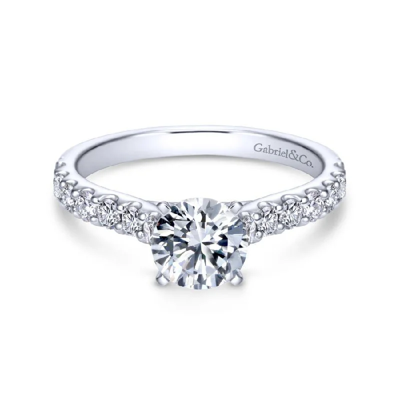 Ladies engagement rings minimalist solitaires-14K White Gold Round Diamond Engagement Ring