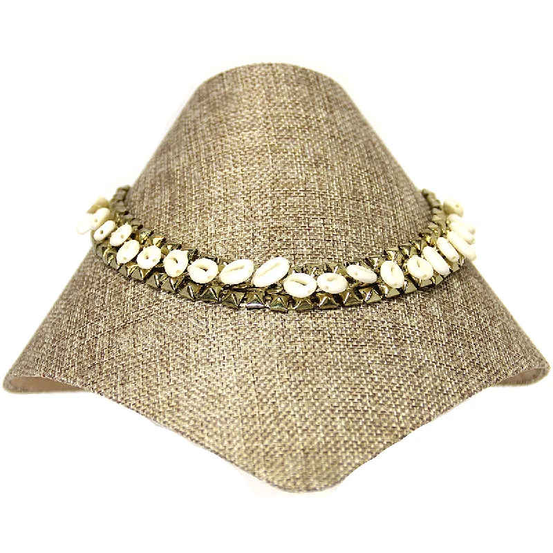 ladies necklace lightweight platinum-Charlie Paige Gold Necklace w/faux shells & gold studs