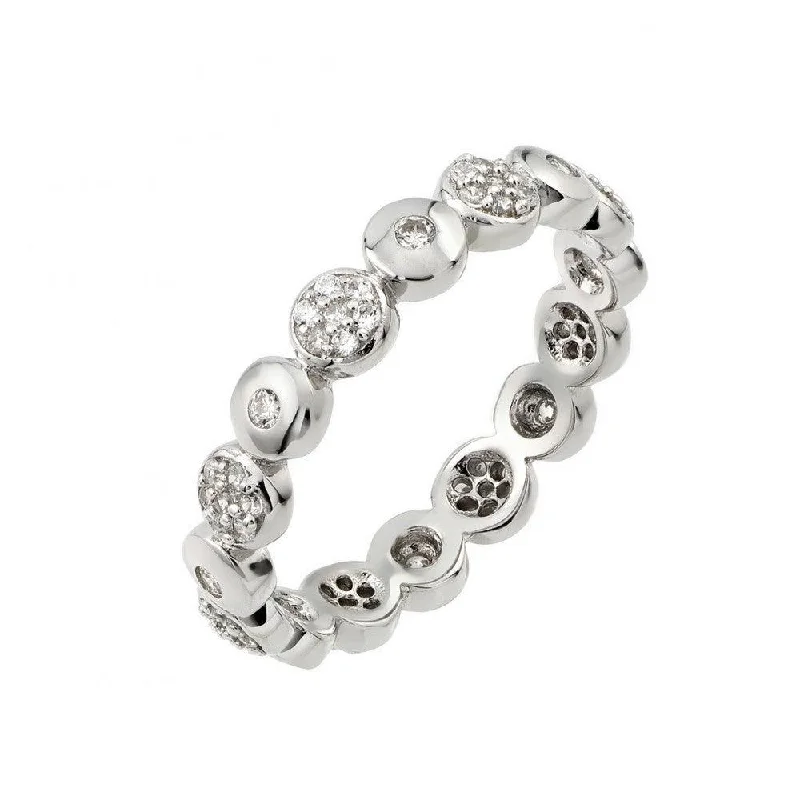 Ladies rings vintage modern rings-Silver 925 Rhodium Plated Clear CZ Inlay Circle Eternity Ring - STR00973