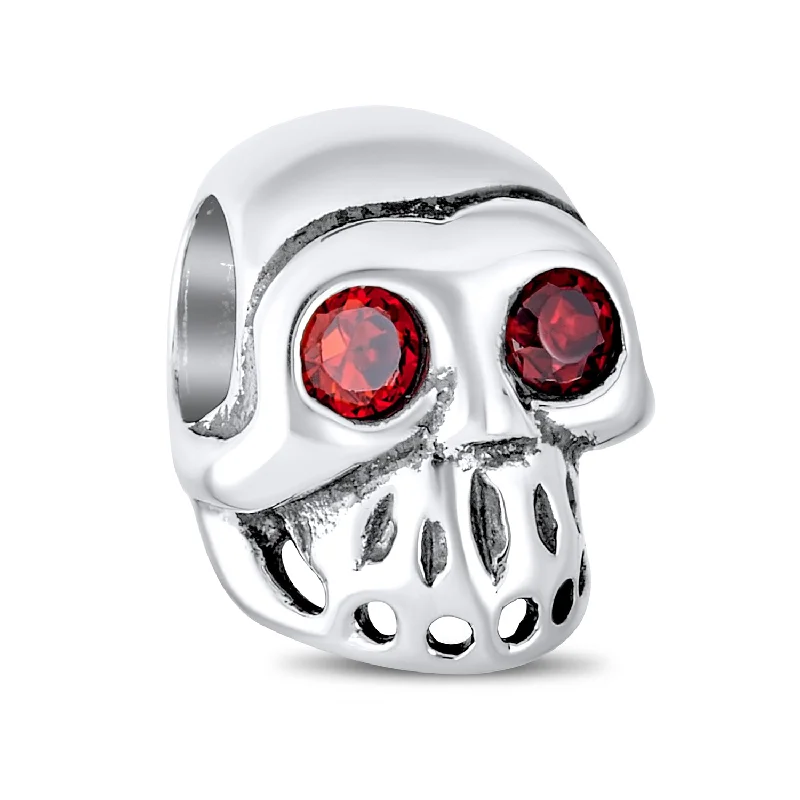 ladies bracelet trendy-Halloween Red Eyes Skeleton Pirate Skull Charm Bead Sterling Silver for Bracelet