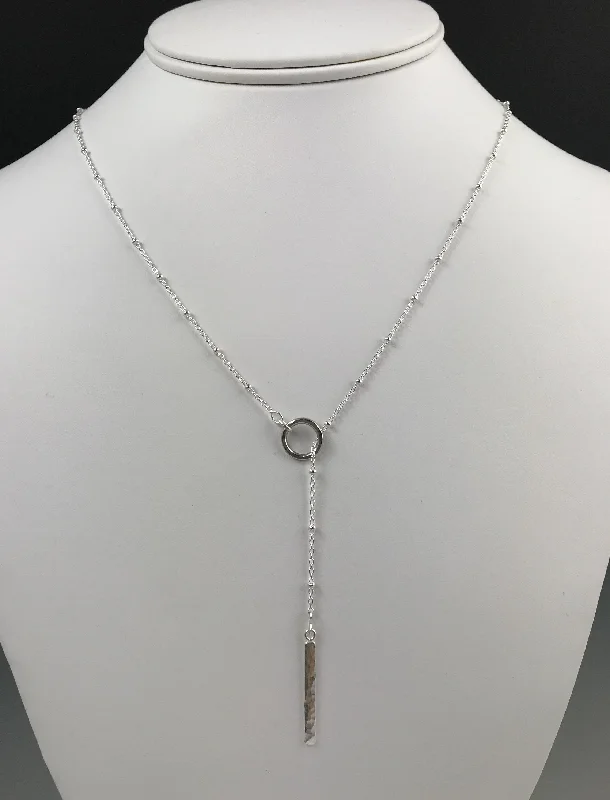 ladies necklace artistic-Silver Circle Lariat Necklace