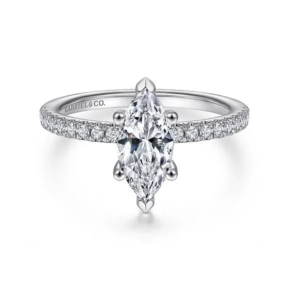 Ladies engagement rings bold solitaires-Ulani - 14K White Gold Marquise Diamond Engagement Ring (Setting Only)