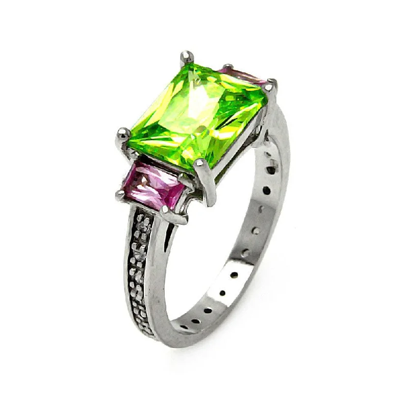 Ladies rings smart buying advice-Silver 925 Rhodium Plated Multi Color CZ Past Present Future Ring - STR00099