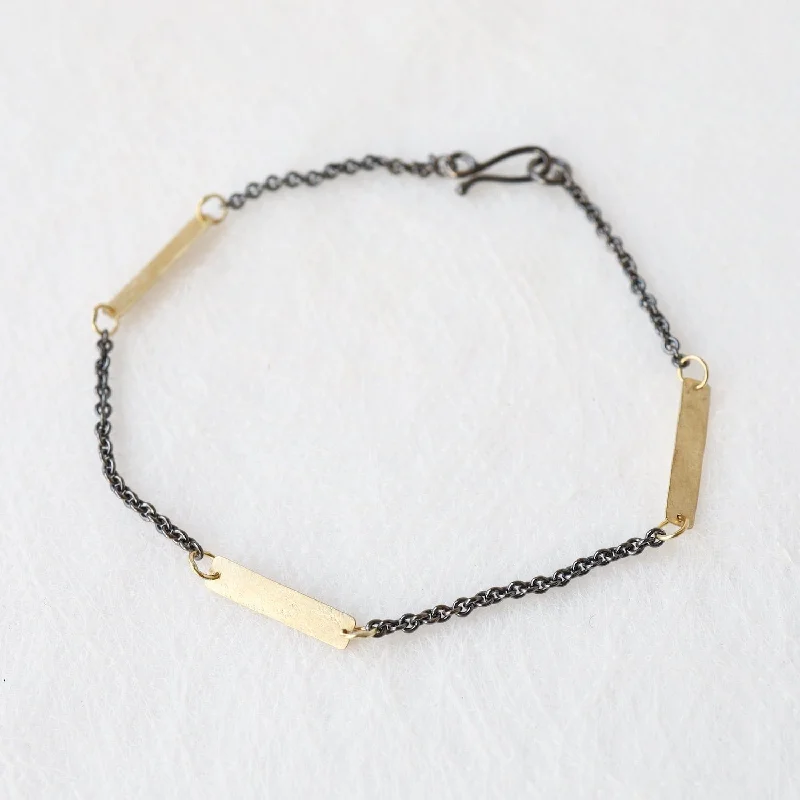 ladies bracelet satin-Oxidized Sterling Silver & 18k Gold Morse Bracelet