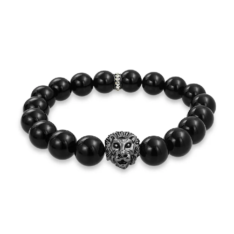 ladies bracelet cyber monday silver-Unisex Jungle Animal Stretch Bracelet with Tiger Eye & Lava Rock Beads Gold or Onyx