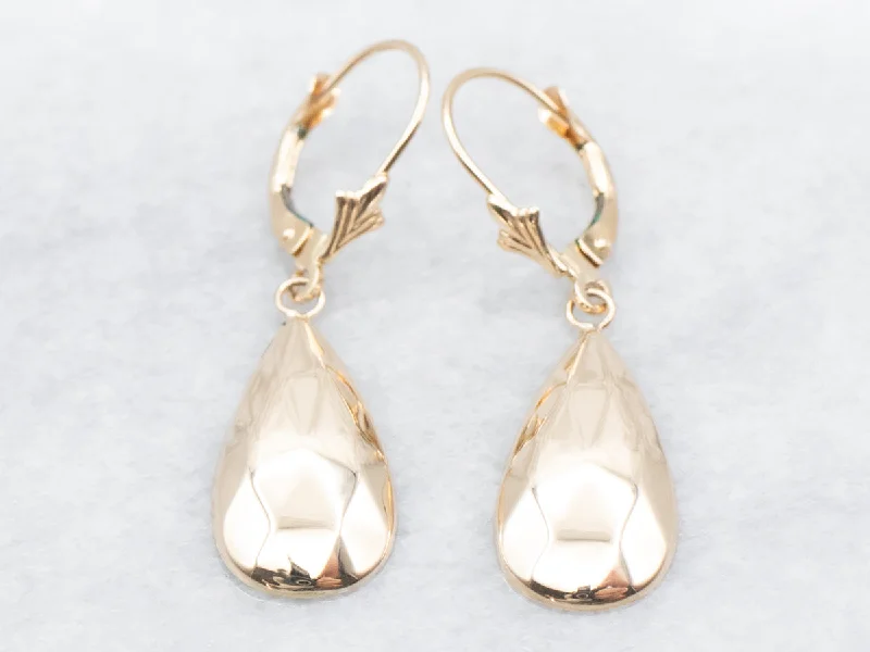 Ladies earrings ergonomic shape styles-Faceted Gold Teardrop Earrings