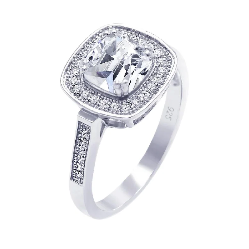 Ladies rings uniform width styles-Silver 925 Rhodium Plated Micro Pave Clear Cluster Square CZ Ring - ACR00036