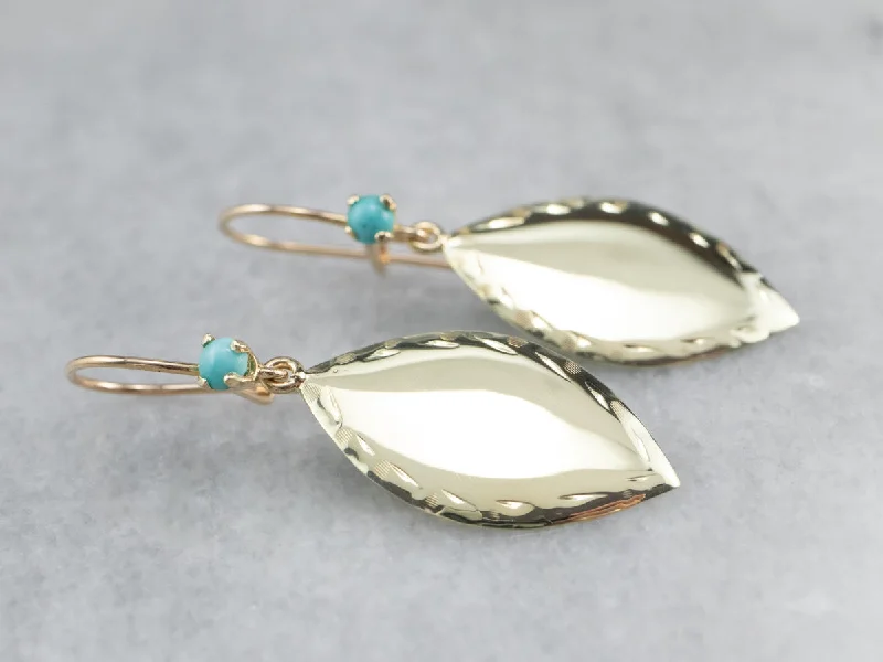 Ladies earrings youthful charm designs-Turquoise and Gold Cufflink Drop Earrings