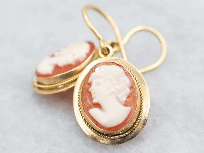 Ladies earrings adjustable fit options-Italian Gold Cameo Drop Earrings