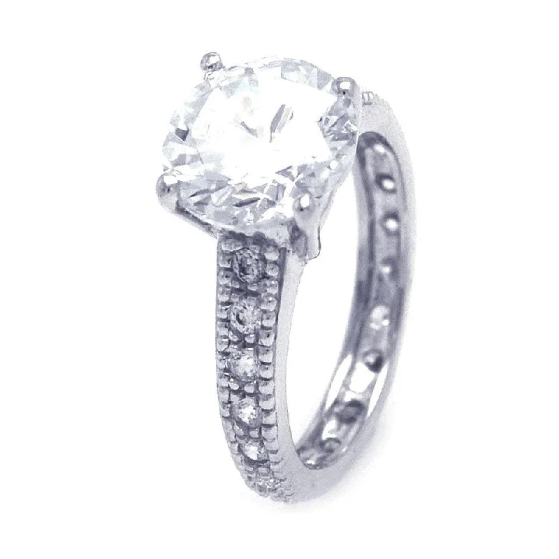 Ladies rings low maintenance styles-Silver 925 Rhodium Plated Round Center CZ Stone Ring - STR00531