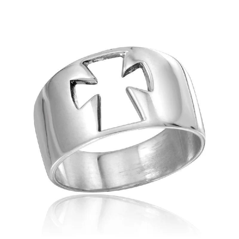 Ladies rings commitment band styles-High Polished 925 Sterling Silver Open Cross Ring - CR00754