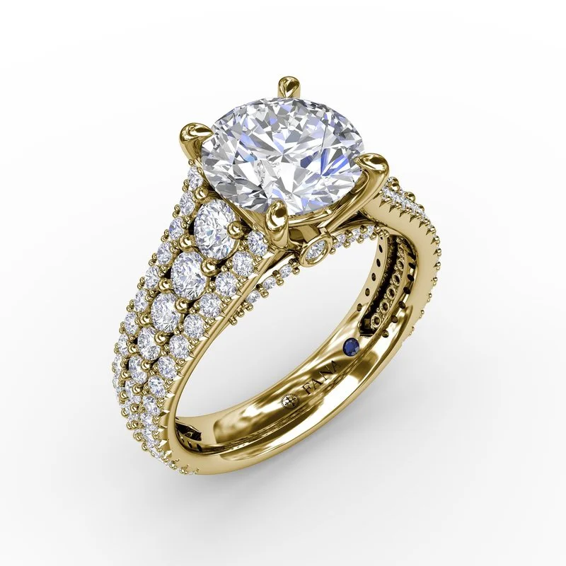 Ladies engagement rings pear designs-Classic Round Diamond Solitaire Engagement Ring With Triple-Row Diamond Shank