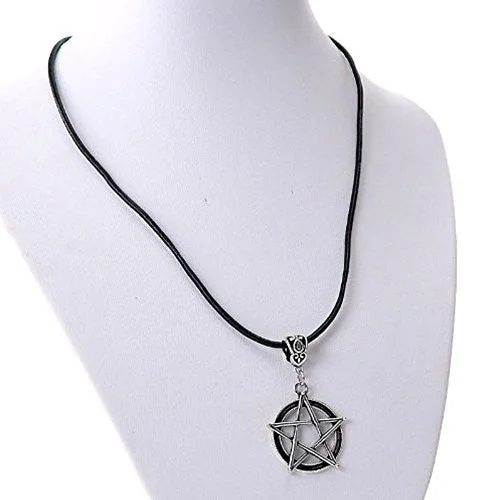 ladies necklace braided platinum-Cowhide Leather Necklaces Antique Silver Star With Lobster Clasp 43cm long(16 7/8")