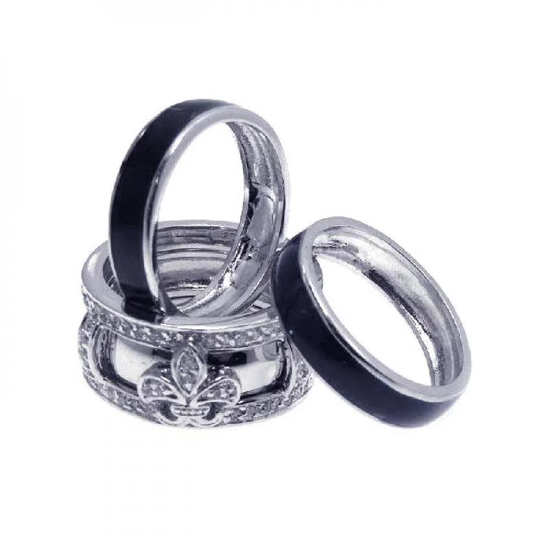 Ladies rings compact size styles-Silver 925 Rhodium Plated CZ Fleur De Lis Ring - STR00547