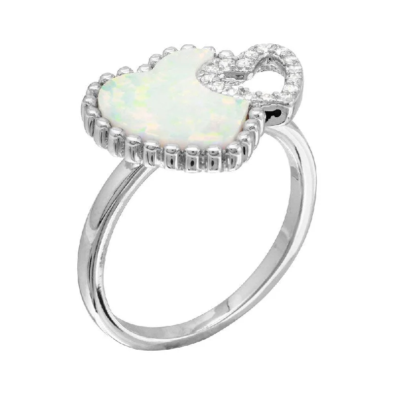 Ladies rings Italian crafted styles-Rhodium Plated 925 Sterling Silver Double Opal and CZ Heart Ring - BGR01089