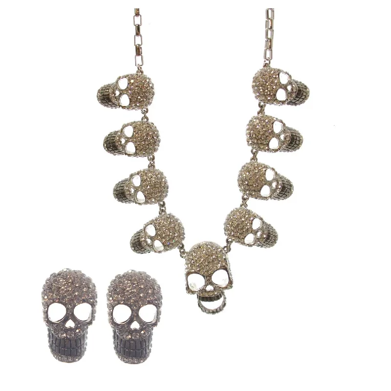 ladies necklace retro-Pave Skull Necklace & Earring Set