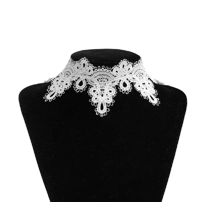 ladies necklace artisan-Sexy Sparkles White Lace Choker Necklace for Women Girls