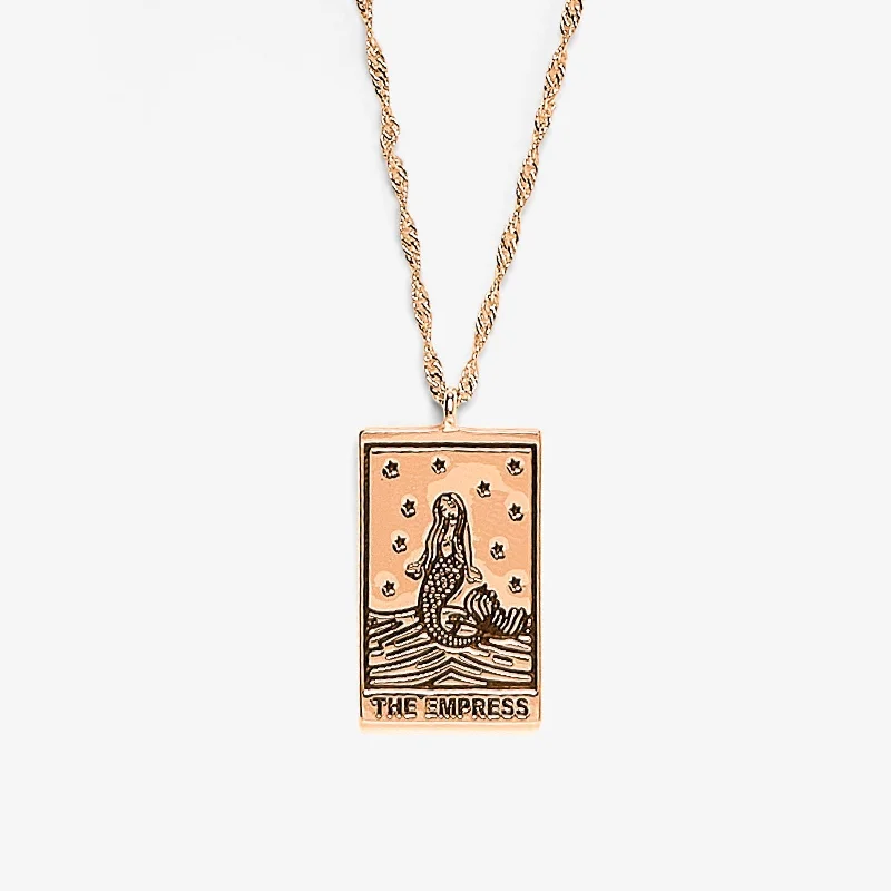 ladies necklace boho gold-Rose Gold Empress Tarot Card Pendant Necklace