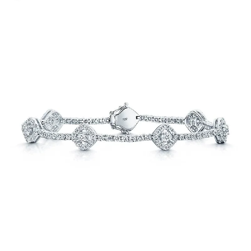 ladies bracelet with stones-18ct White Gold Round Brilliant Cut Diamond Halo Cluster Set line Bracelet