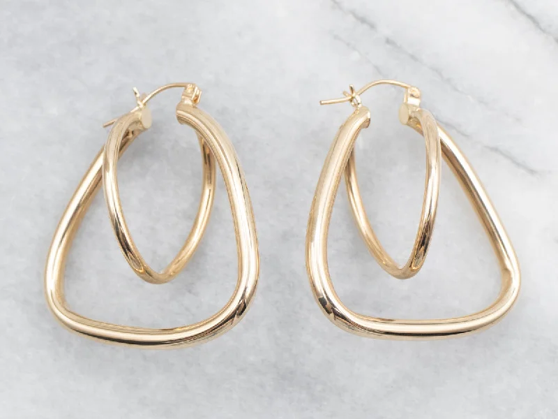 Ladies earrings oval cut styles-Yellow Gold Funky Geometric Tube Hoop Earrings