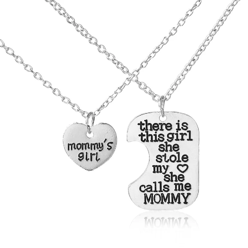 ladies necklace recycled-SEXY SPARKLES 2 piece necklace inch Mommy's Girlinch and inch There is this Girl she Stole My Heart She calls me Mommyinch  2 Pc Jewelry Necklace