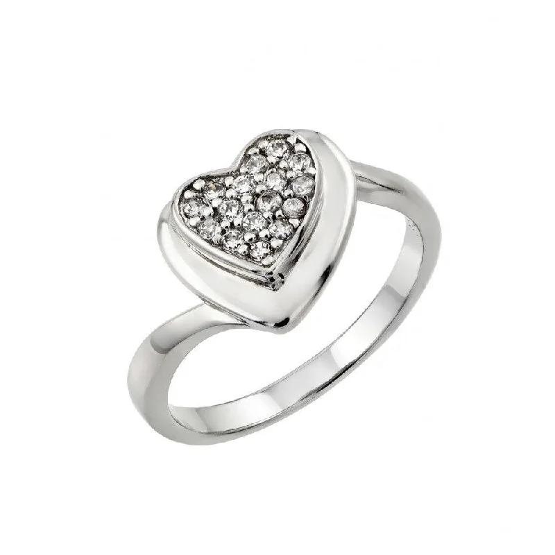 Ladies rings vibrant shade designs-Silver 925 Rhodium Plated Pave Set Clear CZ Heart Ring - STR00967