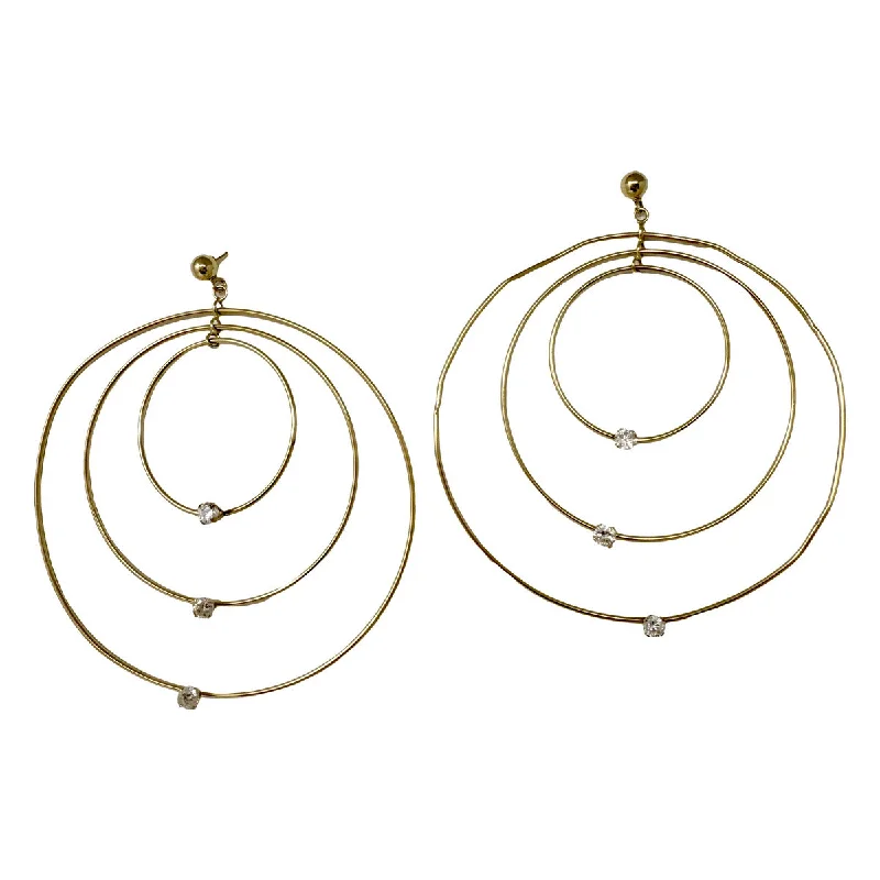 Ladies earrings radiant shine designs-14K Gold Triple Hoop Earrings with Diamonds