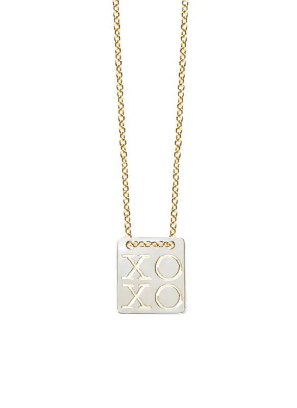 ladies necklace formal gold-XOXO Tag Necklace