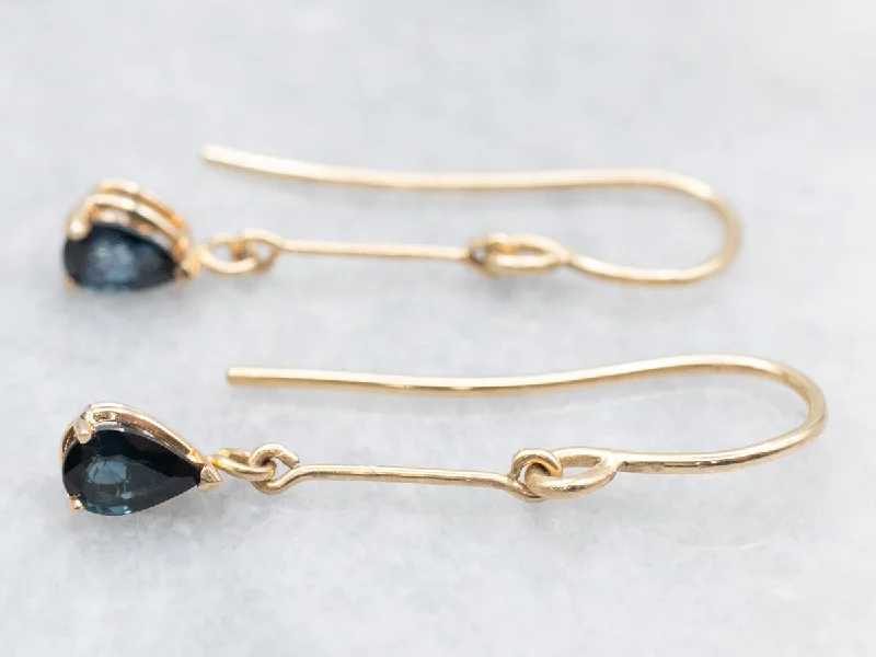 Ladies earrings festive holiday gifts-Gold Bar Sapphire Drop Earrings