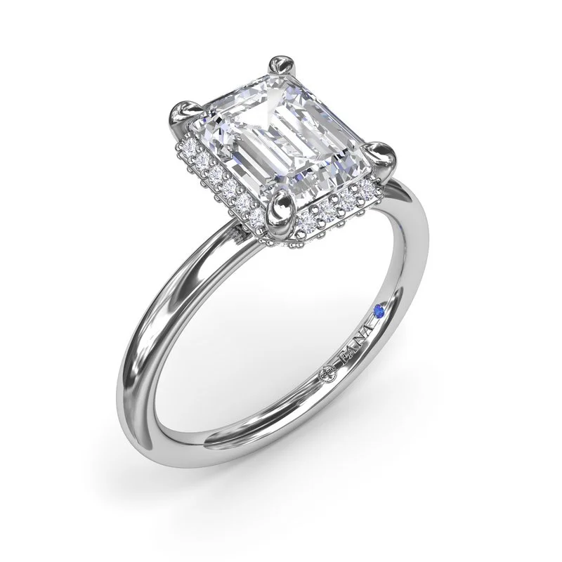 Ladies engagement rings social media trends-Emerald Cut Halo Diamond Engagement Ring