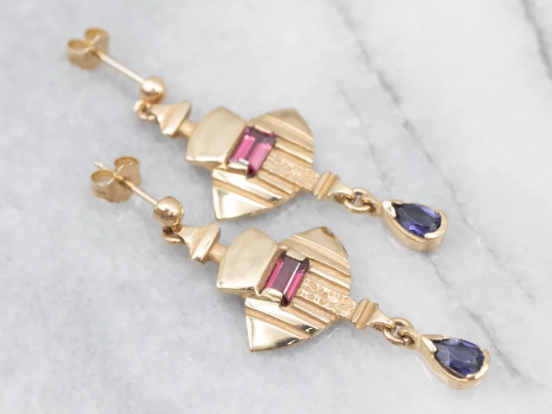 Ladies earrings anniversary special designs-Pink Tourmaline and Iolite Drop Earrings