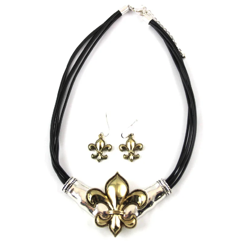 ladies necklace vintage-Fleur De LIs Necklace & Earrings