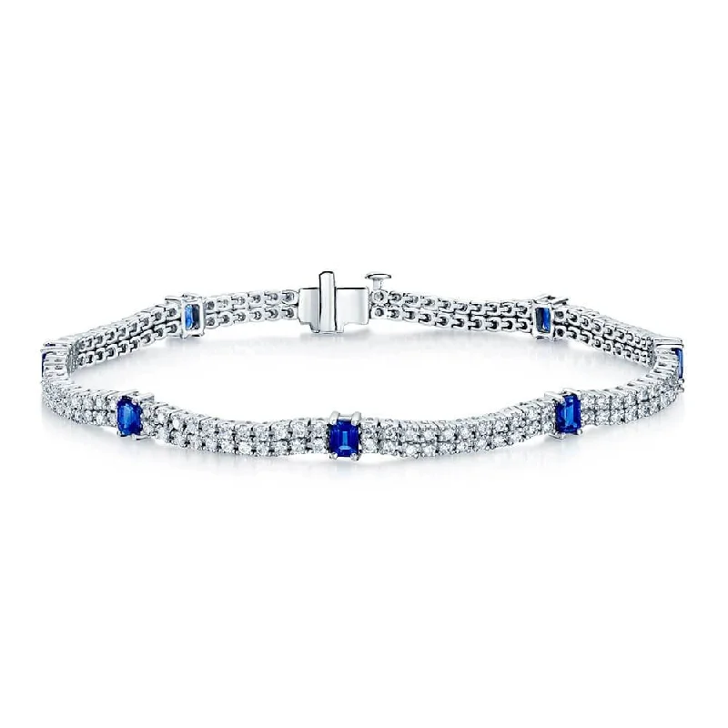 ladies bracelet gift-18ct White Gold Sapphire & Diamond Two Row Bracelet