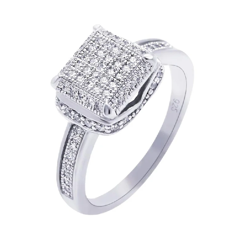 Ladies rings collectible jewelry items-Silver 925 Rhodium Plated Micro Pave CZ Square Ring - ACR00045