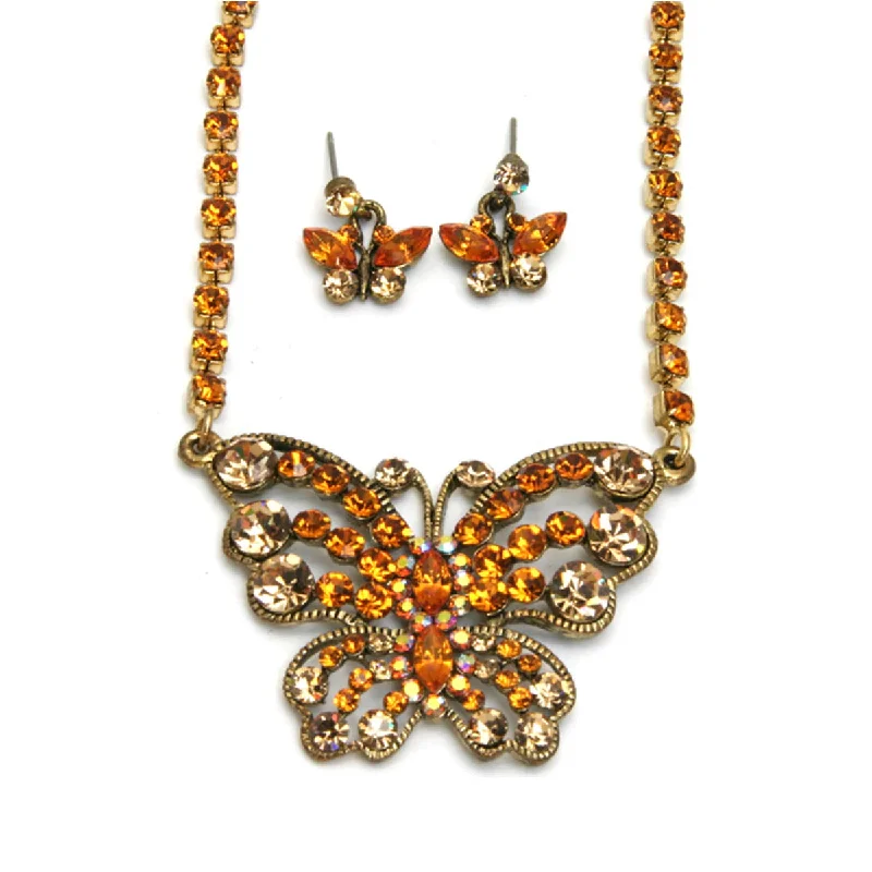 ladies necklace onyx-Butterfly Necklace Set, Topaz