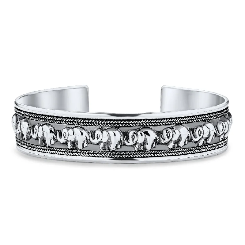 ladies bracelet valentine silver-Bali Style Elephant Cuff Bracelet in Oxidized Sterling Silver for Good Luck