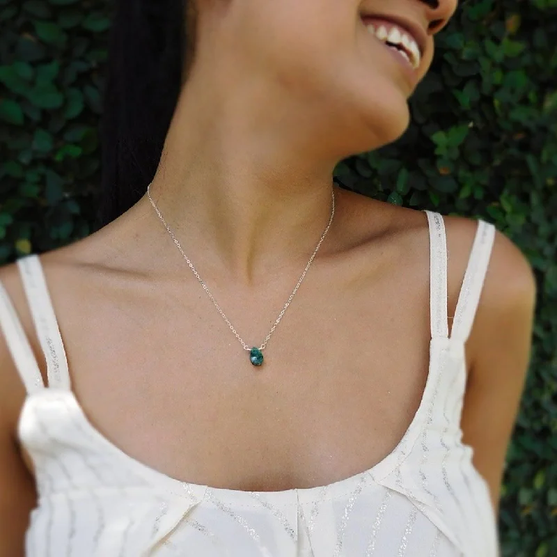 ladies necklace vintage silver-Raw Emerald Necklace