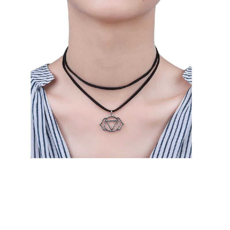 ladies necklace chic-Sexy Sparkles Velvet Suede Double Layer Chakra Choker Energy Necklace for Women Girls (C:Agnya /Ajna)