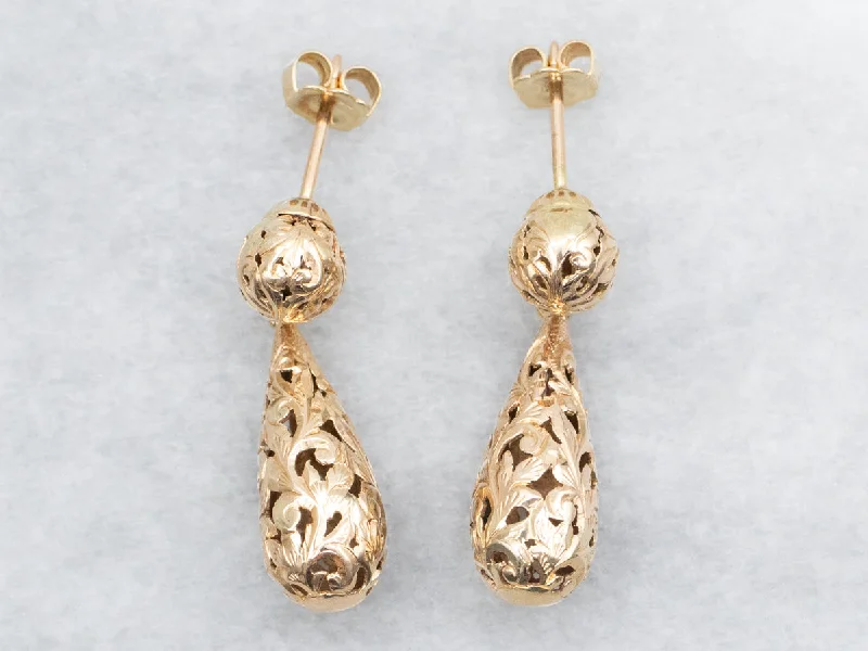 Ladies earrings artisan cooperative designs-Openwork Teardrop Shaped Drop Earrings