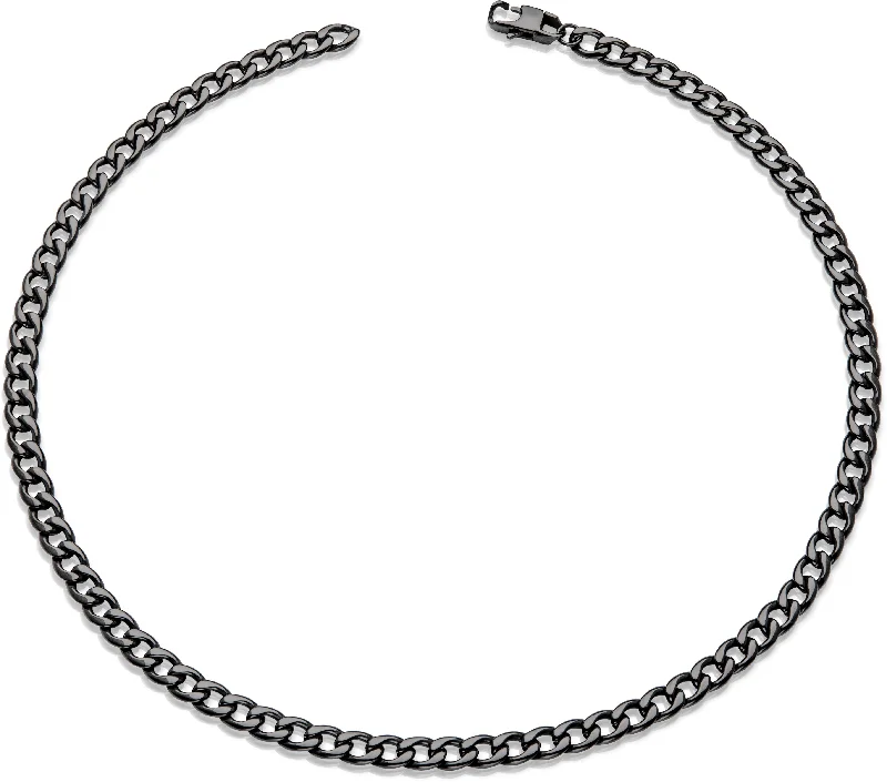 ladies necklace small batch-Unique & Co Black Curb Link Steel Necklace