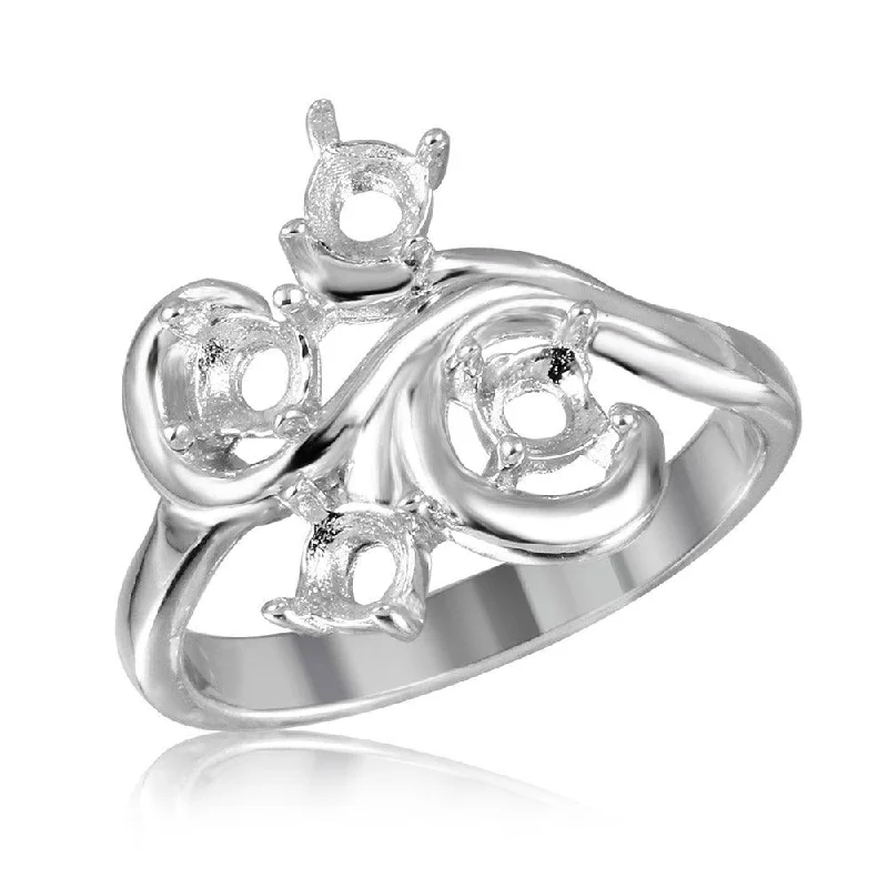 Ladies rings Christmas gift designs-Silver 925 Rhodium Plated Vine Design 4 Stones Mounting Ring - BGR01208