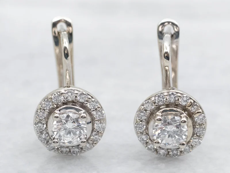 Ladies earrings luxurious bold designs-Modern Diamond Halo Drop Earrings