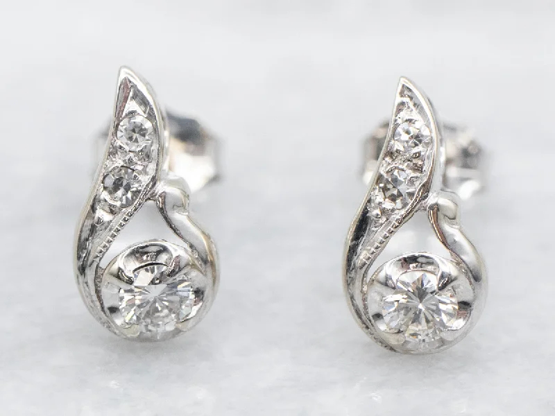 Ladies earrings matte gem earrings-Retro White Gold Diamond Stud Earrings