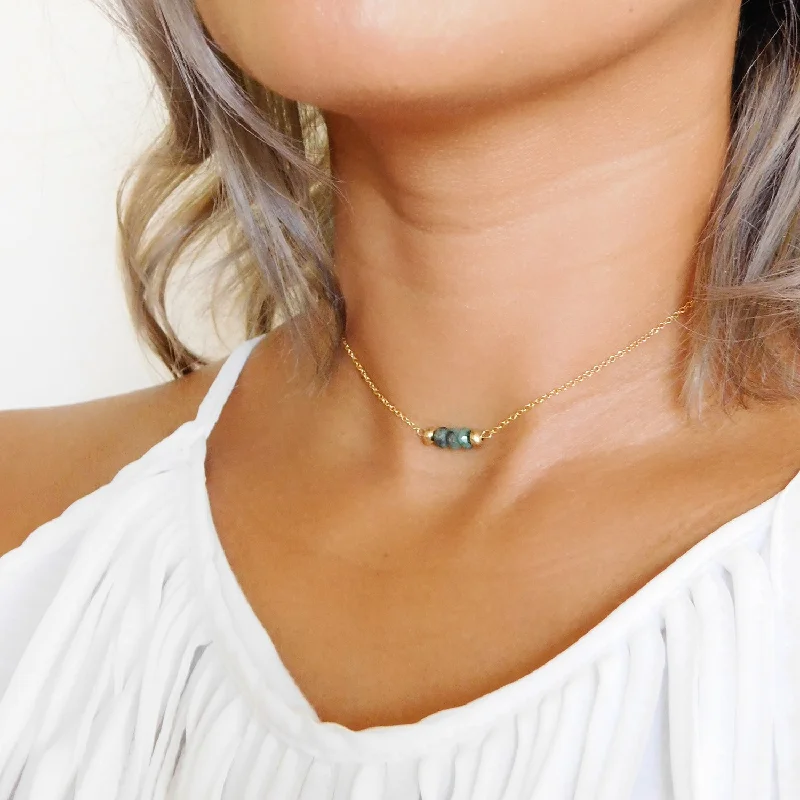 ladies necklace gold-Elyse Choker Necklace • Raw Emerald Bar Necklace