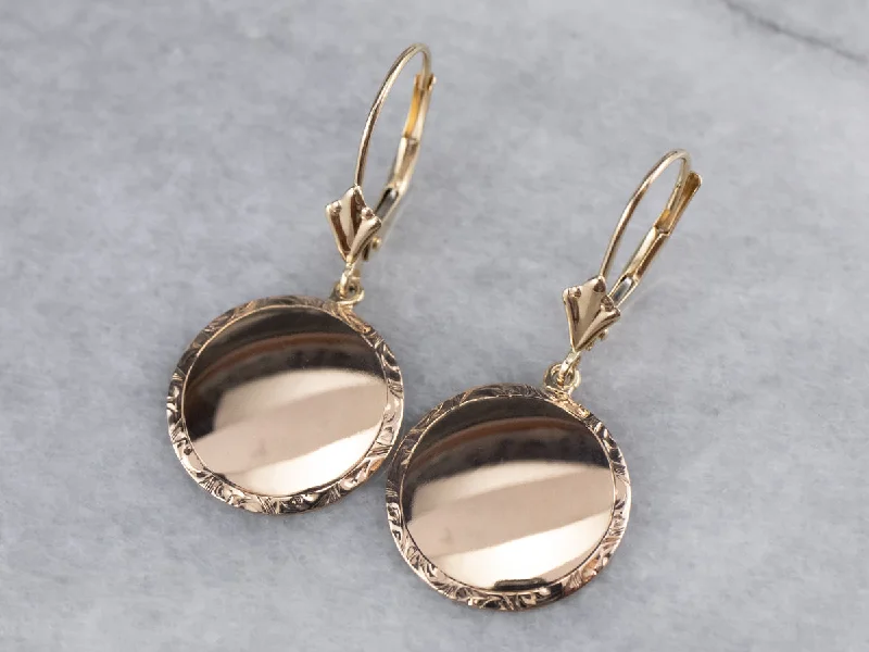 Ladies earrings age-appropriate designs-14K Gold Disk Drop Earrings