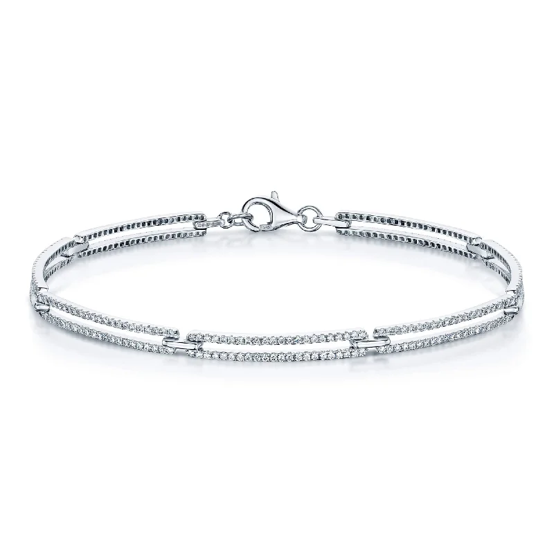 18ct White Gold Diamond Double Row Bar Style Bracelet