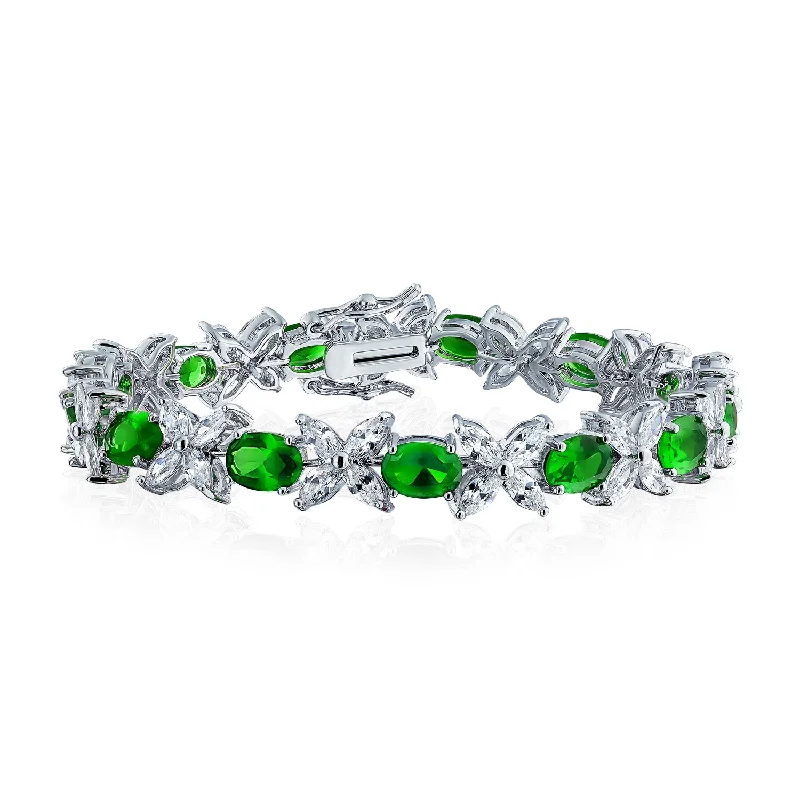 ladies bracelet butterfly-Vintage Style Tennis Bracelet with Cubic Zirconia and Simulated Emerald or Ruby