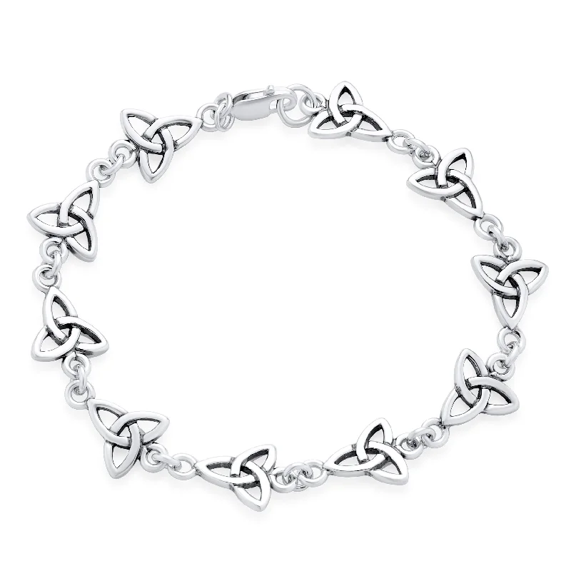 ladies bracelet infinity-Spiritual Chain Link Bracelet Celtic Triquetra Trinity Sterling Silver 's Jewelry